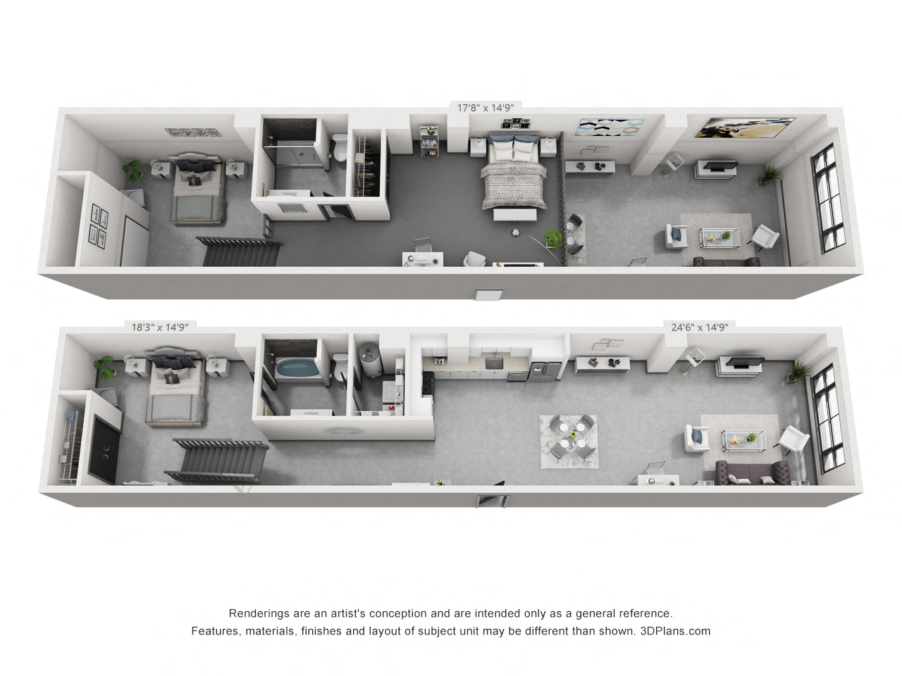Floor plan for 2 beds, 2 baths, 1573 sqft